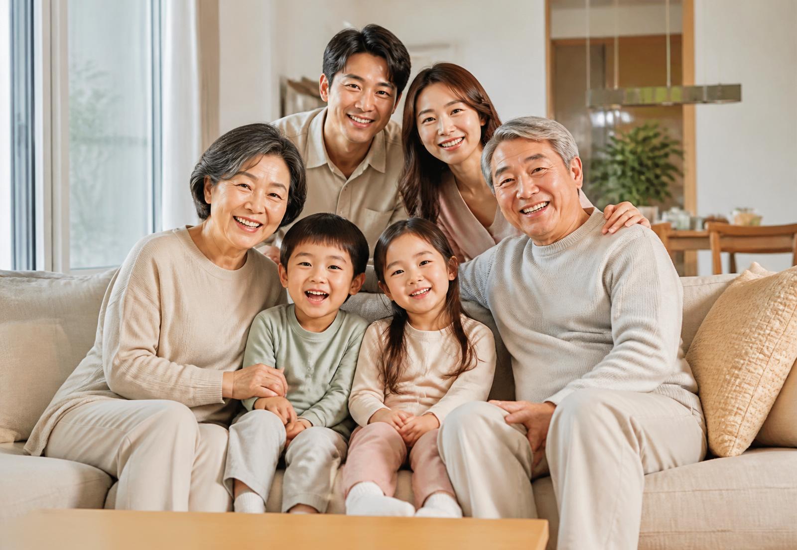 A multigenerational Korean family at home